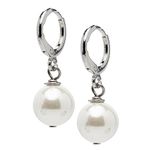TreasureBay Handmade Sea Shell Pearl Earrings 10 Mm Bead Ball Drop Dangle Earrings for Women Teen Lever Back Gold Plated (White)