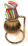 G.B.S Men's Classic Shaving Brush Bristles Retro Striped Tie-Dyed Pure Badger Shaving Brush - Resin Handle-Free Chrome Stand For Proper Drying! Long-Lasting Convenient To Use