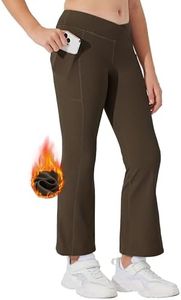 Willit Girls' Fleece Lined Pants Yoga Crossover Leggings Bootcut Thermal Winter Pants Water Resistant Brown L