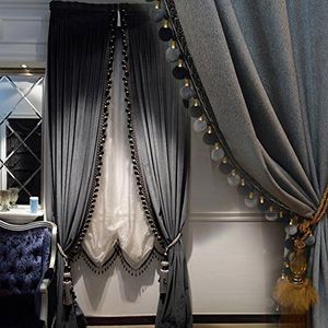 Luxury Curtain for Living Room Blackout Velvet 2 Panels Curtains Set Luxury Tassel Bedroom Curtains (Iron-Grey, (100W×96L)×2)