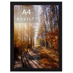 Picture Frame A4, Versatile A4 Black Picture Frame 21 x 29.7cm, Display, Landscape or Portrait Orientation, Wall-Mount & Desk Stand