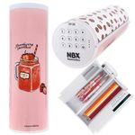 Lockable Pencil Case with Calculator, Standing Cylinder Shape, Multifunctional Password Lock Pen Box, Locking Desk Organizer, Cute Patterns for School Supplies Students Kids(Strawberry Girl)