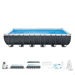 Intex 24ft x 12ft x 52inch Rectangular Ultra XTR Metal Frame Swimming Pool with Sand Filter, Salt Water System, Ladder, Deluxe Maintenance Kit, Volley Ball Set, Cover & Ground Cloth. UK 3 Pin Plug