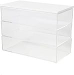 Martha Stewart Brody Plastic Storage Organizer Bins with Engineered Wood Lid for Home Office,-Kitchen, or-Bathroom, 3 Pack Medium, 7.5" x 3", Clear/White