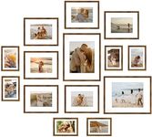 Giftgarden 14 Pack Brown Picture Frames with Mat for Various Sizes Photos, Assorted Matted Frame Set Including Two 11x14, Six 8x10, Six 5x7, Gallery Frame Collage for Wall or Tabletop Display