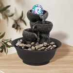 Ferrisland Tabletop Fountain Small Relaxation Waterfall Fountain Feature - 3-Step Modern Water Fountain with LED Ball for Office Desktop Decor Portable Fountain Indoor