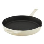 Rachael Ray Nitro Cast Iron Frying Pan/Skillet with Helper Handle and Pour Spouts, 12 Inch, Almond