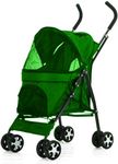 Cature Double Dog Stroller Disabled Dog Pushchair Front Wheel 360° Rotation Easy Folding Pet Carriage Stroller with 4 Wheels Maximum Weight 12 kg Pet Travel (Color-Green)