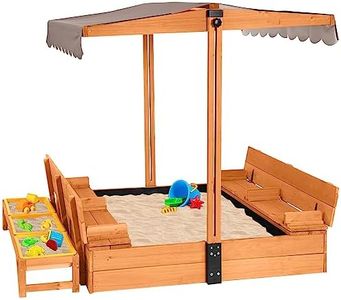 Aivituvin Kids Wooden Sandbox for Backyard, Large Sand Box with 2 Bench Seats and Toy Bin Storage- Bottomless Sand Pit