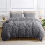 SASTTIE Fluffy Shaggy Duvet Cover Queen 3 Pieces, Plush Faux Fur and Velvet Queen Duvet Cover Set, Zipper Closure & Corner Ties, Luxury Fuzzy Comforter Cover with 2 Pillow Shams (Grey, 90x90 Inch)