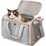 Petseek Large Cat Carrier, 14 lbs Load Bearing 18" Airline Approved Pet Carrier, Soft Sided Foldable Cat Carrier Pet Travel Carrier for Cats Dogs Puppy Comfort Portable Vehicle Pet Bag, Light Grey