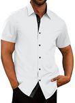 AlvaQ Men's Dress Shirt Short Sleeve Business Regular Fit Casual Button Down Men's Formal Shirt Work Business Cotton Tops, White, XL