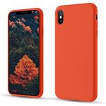 CALOOP Slim-Fit for iPhone X Case,iPhone XS Case,Skin Soft Liquid Silicone,Sturdy Shockproof Hard Frame Cover with Anti-Scratch Microfiber Lining,Robust Full Protection for Screen(Orange)
