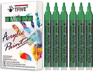 Green Acrylic Paint Marker Pens - 2-3mm Medium Tip, 6 Pack Permanent Green Water Based Paint Pen for DIY Projects, Paintings for Rock, Fabric, Wood, Leather, Metal, Ceramics, Paper, Glass, Plastic