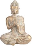 TERESA'S COLLECTIONS Buddha Statue Indoor for Zen Decor, Meditation Buddha Home Decor for Spiritual Room, Boho Gold Statue Resin for Office Table Living Room Decorations Gifts for Mom Birthday, 6.3"