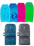 Two Bare Feet Lagoon Double Bodyboard and Boardbag Package - 33" 37" 41" 42" 44" Bodyboards for Adults & Kids (44" Green + 44" Aqua + 44" Blue Bag)