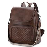 Backpack Purse for Women,VASCHY Chevron Quilted Vegen Leather Flap Backpack Convertible Handbag for Ladies with Guitar Strap Coffee