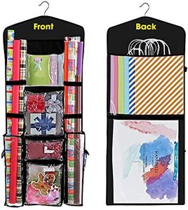 ProPik Hanging Double Sided Wrapping Paper Storage Organizer With Multiple Pockets Organize Your Gift Wrap, Gift Bags Bows Ribbons 40"X17" Fits 40 Inch Rolls Clear PVC Bag (Black)