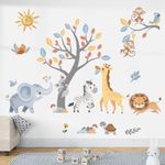 wondever Jungle Animal Tree Nursery Wall Decal Forest Animal Elephant Giraffe Lion Peel and Stick Wall Decals for Kids Bedroom Toddler Baby Room Decor