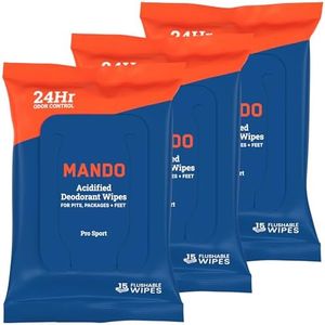 Mando Deodorant Wipes - 24 Hour Odor Control - Aluminum Free, Baking Soda Free, Skin Safe - 15 Count (Pack of 3)