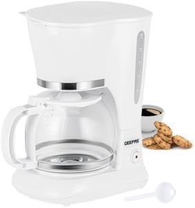 GEEPAS 1.5L Filter Coffee Machine | 800W Coffee Maker for Instant Coffee, Espresso, Macchiato & More | Boil-Dry Protection, Anti-Drip Function, Automatic Turn-Off Feature, White