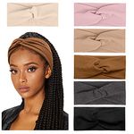 Huachi Turban Headbands for Women Wide Head Wraps Knotted Elastic Teen Girls Yoga Workout Solid Color Hair Accessories, 6 Pack (Headbands 3)