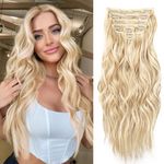 NAYOO Clip in Hair Extensions for Women 20 Inch Long Wavy curly Blonde Mix Bleach Blonde Hair Extension Full Head Synthetic Hair Extension Hairpieces (6PCS, Blonde Mix Bleach Blonde)