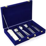 Pickmesh Velvet Silverware Storage Box Flatware Utensil Organizer with Lid and Handle, 4 Dividers Cutlery Chest Container Tableware Storage Holder for Kitchen Spoon Fork Knives Organizing(Royal Blue)