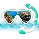 AOOSA Kids Snorkel Set, Anti-Fog Tempered Glass Diving Mask Snorkeling Gear, Anti-Leak Panoramic Wide View Snorkelling Goggle, Dry Top Snorkel Kit for Snorkeling Scuba Diving Swimming Travel