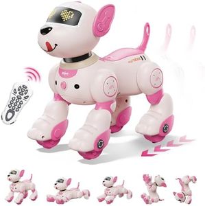flybakiz Programmable Robot Dog Toy with Voice Control for Kids, 2.4GHz Remote Control Robot Pet with Touch Sensors, Remote Control Dog Toy Over 20+ Responses, Robot Birthday Gift Toy for Girls