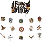 Yiran 16pcs Harry Potter Happy Birthday Cake Toppers for Boys, Harry Potter Cake Toppers, Harry Potter Cake Decorations Cupcake Toppers for Girls,Kids Black Magical Wizard Inspired Theme Party Supply