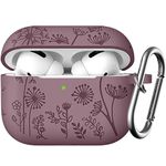 Easuny Flower Engraved Case Compatible with AirPods Pro 2 Case Cover 2022, Soft Silicone Case for Apple AirPods Pro 2nd/1st Generation, Shockproof Case with Carabiner [Front LED Visible], SmokyViolet