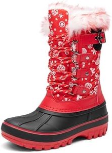 DREAM PAIRS Boys Girls Snow Boots Water-Resistant Outdoor Warm Cozy Anti-Slip Mid Calf Faux Fur Lining Insulated Winter Shoes for Little/Big Kids,Size 1 Little Kid,Red/Black,KRIVER-1