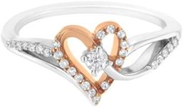 Haus of Brilliance 10K Rose Gold Plated .925 Sterling Silver 1/5 Cttw Diamond Two Tone Open Heart Promise or Fashion Ring (I-J Color, I2-I3 Clarity) - Size 7