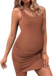 Ekouaer Womens Summer Maternity Dress Side Ruching Sleeveless Bodycon Dress Cute Pregnancy Dress Light Brown