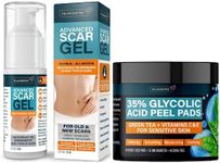 Scar Gel & Glycolic Acid Pads - Advanced Post Surgery Supplies - C-Section, Tummy Tuck, Keloid Reducing Treatment - Exfoliating Facial Peel - Natural Resurfacing for Sensitive Skin