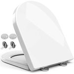 Toilet Seat Elongated D Shaped with Quiet Close Features and Adjustable Hinge, High-Density Robust Quick Release Toilet Lid Easy Install & Easy Clean, GD-D015 White