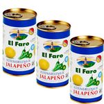 El Faro 3 x350g tins (3 x 150 Grams Drained ) Spanish Green Pitted Manzanilla Olives Picante Filled with hot Jalapeño Pepper Snack