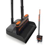 Dustpan and Brush Set Long Handled, JEHONN Tall 180 Degree Rotating Sweeping Brush, Household Dust Pan with Comb Teeth for Indoor Outdoor Garden Home Room Kitchen Office Lobby, Orange and Black