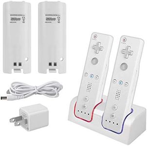 Kulannder Wii Remote Battery Charger(Free USB Wall Charger+Lengthened Cord) Dual Charging Station Dock with Two Rechargeable Capacity Increased Batteries for Wii/Wii U Game Remote Controller (White)