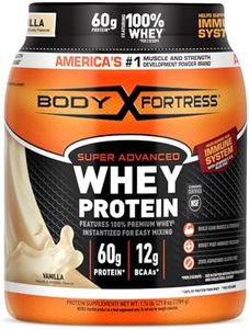 Body Fortress Super Advanced Whey Protein Powder, Vanilla, 60g Protein & 12g BCAAs Per 2 Scoops, Muscle Gain & Recovery, Immune Support with Vitamins C & D, 1.74lbs (Packaging May Vary)