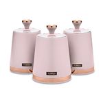 Tower T826131PNK Cavaletto Set of 3 Storage Canisters for Tea/Coffee/Sugar, Steel, Marshmallow Pink and Rose Gold, One Size