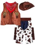 Baby Cowboy Costume Toddler Boys Halloween Outfits for Kids Vest with Hat and Scarf, Cowboy, 3-4 T