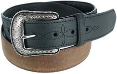 Men's Bison and CrazyHorse Leather Belt with Billets, 32, Tan & Black