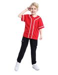 TOPTIE Boys Baseball Jersey, Kids Button Down Jersey T Shirt Softball-Red White-10T