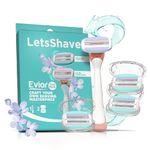 LetsShave Evior Trial Pack Shaving Razor Value Set For Women, 4 Blades + 1 Handle, Open Flow Cartridge, Dual Moisture Bar & Micro Comb Guard Bar, Razor For Women Underarms, Legs & Bikini Area