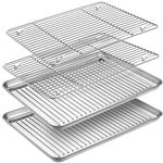 Baking Tray with Cooling Rack Set [2 Sheets + 2 Racks], Stainless Steel Non Stick Baking Sheet, Checkered Baking Sheet for Bread/Meat Cooking, Easy Clean, Dishwasher Safe (12 x 10 x 1 inch)