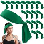 Hiboom 18 Pack Sports Tie Headband for Men Women, Ninja Karate Headbands, Athletic Sweatbands Elastic Hair Wrap Bands for Playing Tennis Basketball Soccer Running Cycling Rugby Yoga(Green)