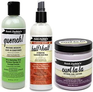 Aunt Jackies Curls & Coils TRIO BUNDLE | Quench Moisture Intensive Leave In Conditioner 355 ml | Curl La la Defining Custard 426g | Half n Half Silkening Milk 355ml