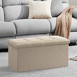 ABTRIX WITH AB 30 inches Storage Ottoman Bench, Foldable Footrest Shoe Bench with 80L Storage Space, End of Bed Storage Seat, Support 150kg, Linen Fabric, Beige